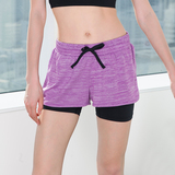 夏季户外运动裤女瑜伽内衬防走光三分大码超轻健身假两件跑步短裤