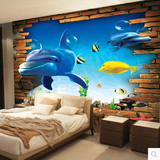 3d立体大型壁画无缝墙布海底世界海洋卡通鲸鱼动漫墙纸壁画