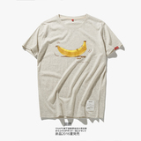 夏季新款日系趣味文艺香蕉先生印花短袖T恤男士纯棉圆领宽松短tee