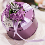 婚庆欧式马口铁喜糖盒子 结婚礼盒圆形糖果盒婚礼糖盒紫色定制
