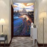 欧式油画风景夜景大型壁画客厅沙发玄关壁纸竖版走廊电视背景墙纸