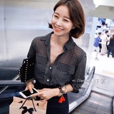 misshan工作室·韩国出口原单波点雪纺长袖衬衫方块女正版实拍