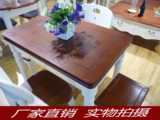 地中海实木餐桌旋转折叠可伸缩餐桌椅美式乡村长方形哑光烤漆饭桌