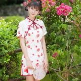 中国风复古文艺甜美少女短款旗袍连衣裙学生夏季日常改良修身显瘦