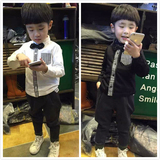 20142015冬季新款潮男童加绒加厚衬衫黑色白色纯色韩版上衣长袖