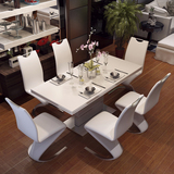 家用餐桌椅组合6人简约现代 烤漆白色小户型餐桌椅组合长方形餐桌