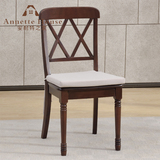 美式实木餐椅美式乡村实木椅现代简约实木单人椅子叉背椅咖啡椅