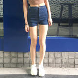 韩国订单款牛仔短裤女高腰牛仔裤2016夏季AA同款紧身弹力深色热裤