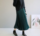 韩国indibrand专柜代购 秋冬新款超美 宝石绿 百褶半身长裙