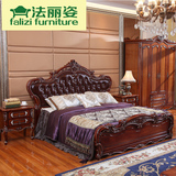法丽姿美式床 真皮实木深色公主床 欧式床美式乡村床 1.8米高箱床