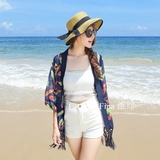 2016夏季女防晒衣沙滩海边渡假流苏雪纺衫小披肩开衫薄外套空调服