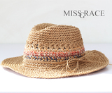 春夏季新款彩色条纹外贸原单女士草帽子礼帽遮阳防晒百搭沙滩度假