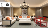 新中式沙发组合实木禅意沙发酒店客厅古典布艺样板房简约家具现货