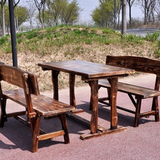 户外炭烧防腐木饭店快餐厅四人长方形实木餐饮餐桌椅子组合可定制