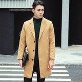 韩版修身中长款风衣男士薄款黑色休闲外套2016春秋装新款纯色大衣