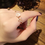 韩国东大门 精致贝壳花朵珍珠锆石戒指 韩版简约大方女指环不褪色