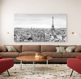 埃菲尔铁塔城市风景装饰画 黑白巴黎建筑印象挂画 宽幅床头墙画