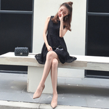 2016夏新款韩系甜美气质显瘦镂空性感黑色蕾丝连衣裙修身无袖女裙