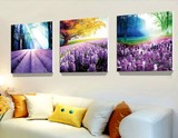 紫色爱心树现代简约风景装饰无框画温馨客厅房间卧室组合三联挂画