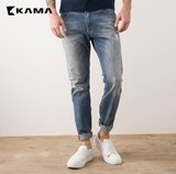 卡玛KAMA 2016夏季新品牛仔裤男水洗合体直筒小直脚裤子 2216317