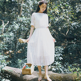 【天天特价】夏季森女系文艺小清新甜美修身中长款短袖蕾丝连衣裙