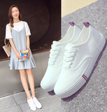 春夏同款小白鞋韩版女生帆布鞋白色学生板鞋平底系带女士休闲鞋子