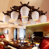 现代新中式客厅吸顶灯LED红木陶瓷灯卧室灯仿古实木灯具别墅灯饰