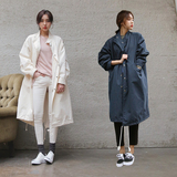 2016春季新品韩国代购韩版中长款薄款宽松大码藏青色米白风衣外套