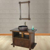 新中式复古榆木洗手盆柜浴室柜组合落地式实木洗脸台卫田园家具