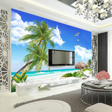 3D立体海边风景墙纸电视卧室背景墙壁纸客厅酒店大型壁画无缝墙布