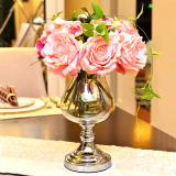 欧式客厅茶色桌面花器创意玄关餐厅玻璃小花瓶摆件 整体花艺套装