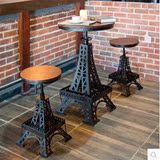 复古铁艺餐椅餐厅咖啡椅旋转升降实木桌椅户外休闲吧凳子酒吧创意