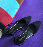 2016春新款夏韩版尖头一字扣绑带平底鞋2-3cm黑色单鞋小跟 女瓢鞋