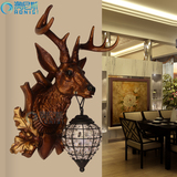 创意美式乡村鹿头壁灯走廊过道灯饰酒吧复古装饰灯具个性餐厅壁饰