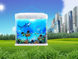 包邮正品佳宝生态鱼缸 高清玻璃迷你小型热带鱼创意观赏造景鱼缸
