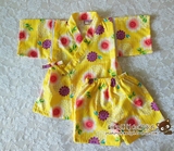 外贸日式夏女童睡衣家居服婴儿衣服甚平和服浴衣套装童装黄色樱花