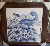 中式装饰画客厅沙发墙乡村田园餐厅壁挂画名家手绘青花陶瓷板画70