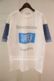 韩国东大门正品代购2016春季新款女装字母SURFER牛仔袖短袖T恤