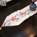 定制新中式现代简约古典茶几布亚棉麻刺绣餐桌桌旗电视柜桌布