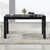 现代简约钢化玻璃餐桌椅组合 黑色实木贴皮饭桌 小户型长方形餐台