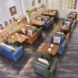美式咖啡厅沙发实木卡座咖啡馆西餐厅奶茶甜品店单双人皮桌椅组合