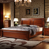 全实木床1.8米胡桃木 现代中式双人卧室家具纯实木大床