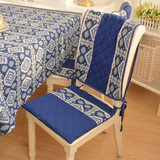 纳瓦霍艺术蓝椅垫 棉麻加厚连体系带式地中海防滑椅垫座垫背靠