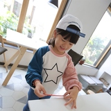 2016新款秋装韩版 男女童儿童五角星泡泡袖T恤拼袖薄款卫衣打底衫