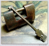 【收藏品】清代老紫铜锁少有的厚重美品广式锁带原配钥匙特价结缘
