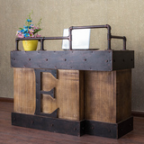 美式复古铁艺实木loft收银台柜台做旧简易吧台桌个性前台创意田园