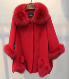 新也希63071狐狸毛领韩版女装羊毛呢外套2015冬端大气羊绒大衣
