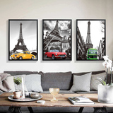 巴黎铁塔欧式黑白建筑汽车装饰画客厅现代壁画酒吧挂画卧室墙画