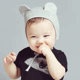 韩国进口婴儿帽子 可爱小耳朵包头帽保暖纯棉套头帽 宝宝帽子春秋