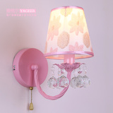 新款水晶壁灯粉色花朵儿童卧室壁灯田园卧室水晶壁灯女孩粉色壁灯